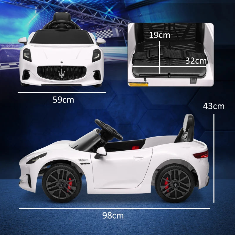 AIYAPLAY Macchina per Bambini 12V Maserati Gran Turismo Folgore con Telecomando, Età 3-5 Anni, Bianco
