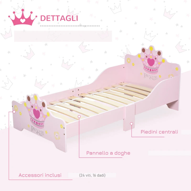 HOMCOM Letto per Bambini con Bordi Rialzati e 6 Gambe in Legno per Cameretta, Lettino per Bimbi da 3-6 Anni, 143x73x60cm, Rosa
