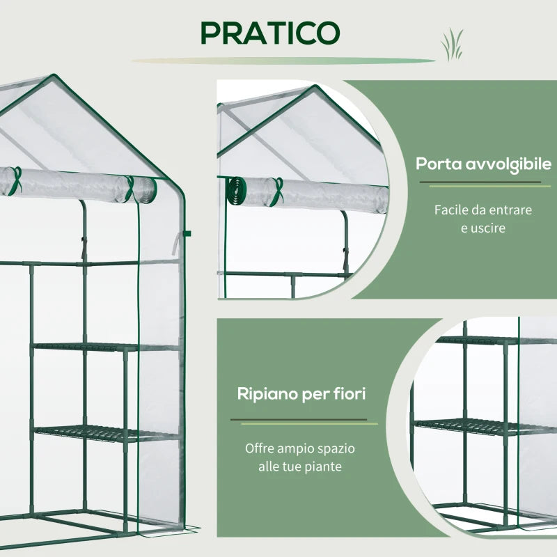 Outsunny Serra da Giardino in PE Impermeabile e Anti UV con Accessori Montaggio, 142x73x195 cm, Verde