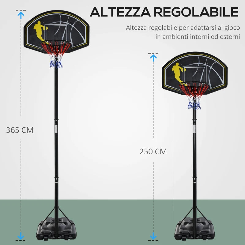 HOMCOM Canestro da Basket Altezza Regolabile in Acciaio con Base 112 × 74 × 365cm