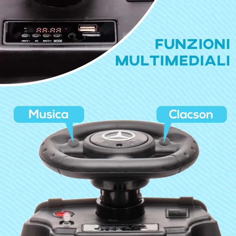 HOMCOM Macchina Elettrica per Bambini 18-48 Mesi Licenza Mercedes-Benz con Musica, Beige