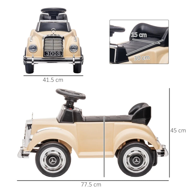 HOMCOM Macchina Elettrica per Bambini 18-48 Mesi Licenza Mercedes-Benz con Musica, Beige