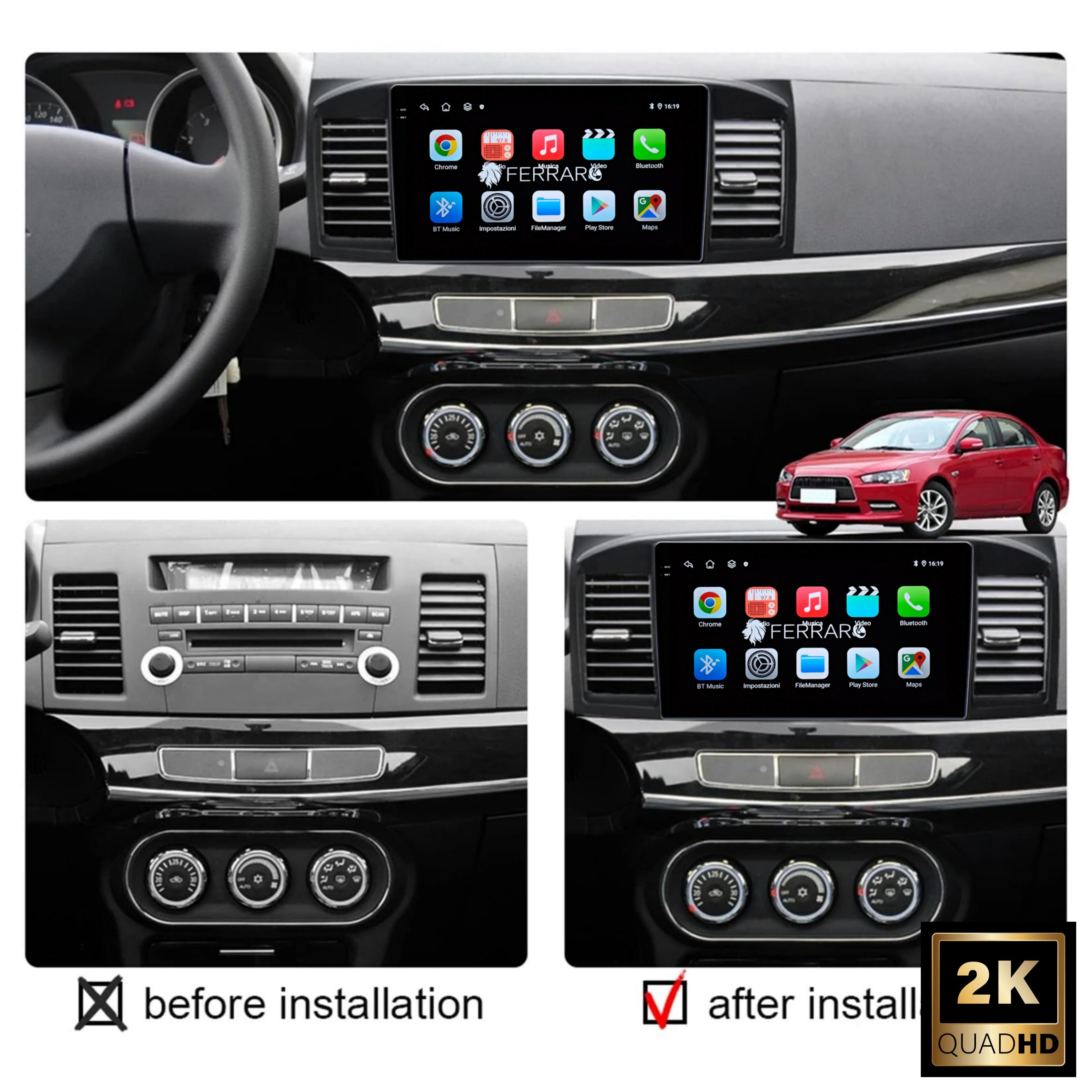 Autoradio per Mitsubishi Lancer 10.1" 2K | 2007-2013 | Android | Bluetooth | CarPlay | Android Auto | 4/64GB Ram
