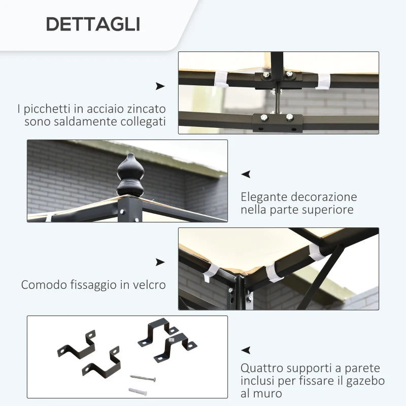 Outsunny Gazebo Pergola 3x3m da Giardino con Tenda Impermeabile Crema