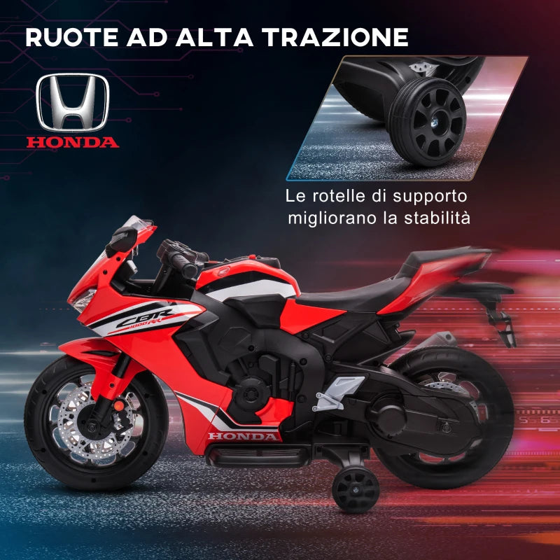 HOMCOM Moto Elettrica per Bambini con Licenza HONDA, Batteria 6V Ricaricabile, Velocità 3km/h, Rosso