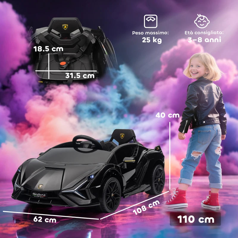 HOMCOM Macchina Elettrica per Bambini 3-5 Anni Lamborghini 12V con Telecomando e Velocità 3-5km/h, Nero