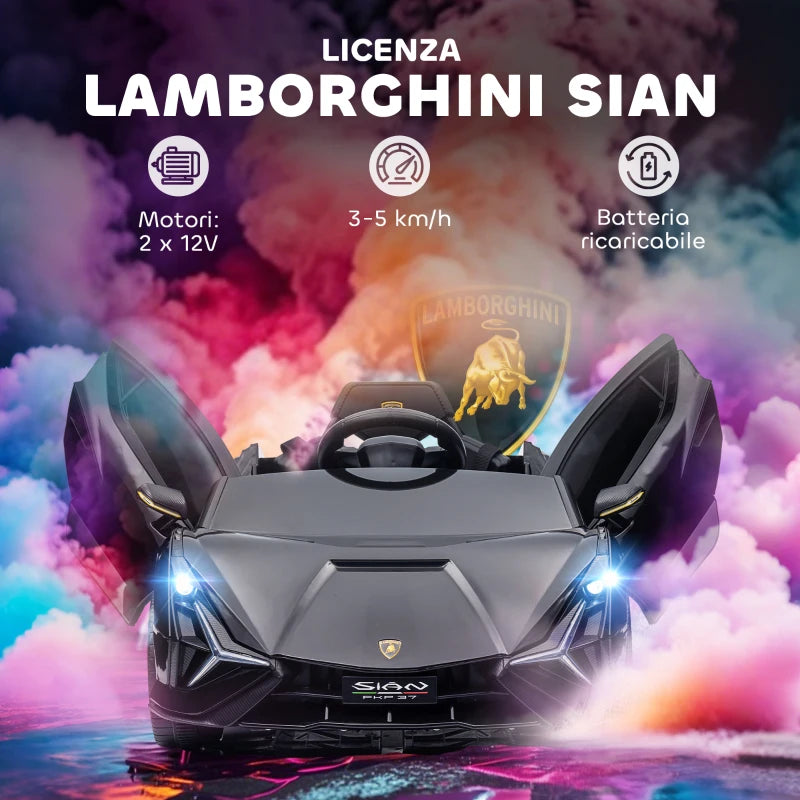 HOMCOM Macchina Elettrica per Bambini 3-5 Anni Lamborghini 12V con Telecomando e Velocità 3-5km/h, Nero