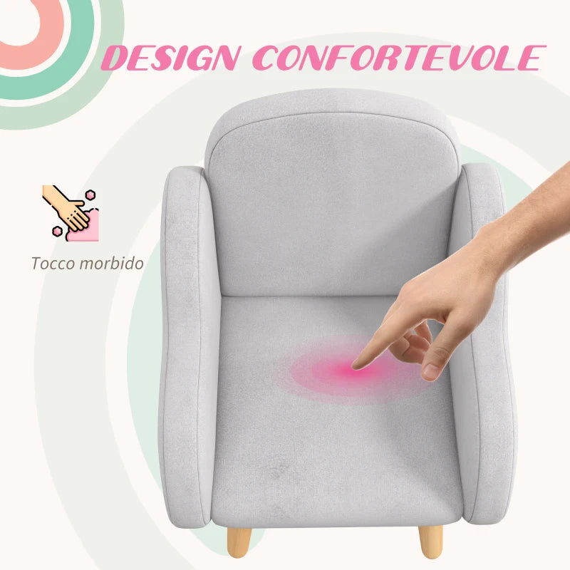 ZONEKIZ Poltrona per Bambini fino a 3 Anni con Braccioli a Nuvola in Tessuto, 46x51x55cm, Grigio
