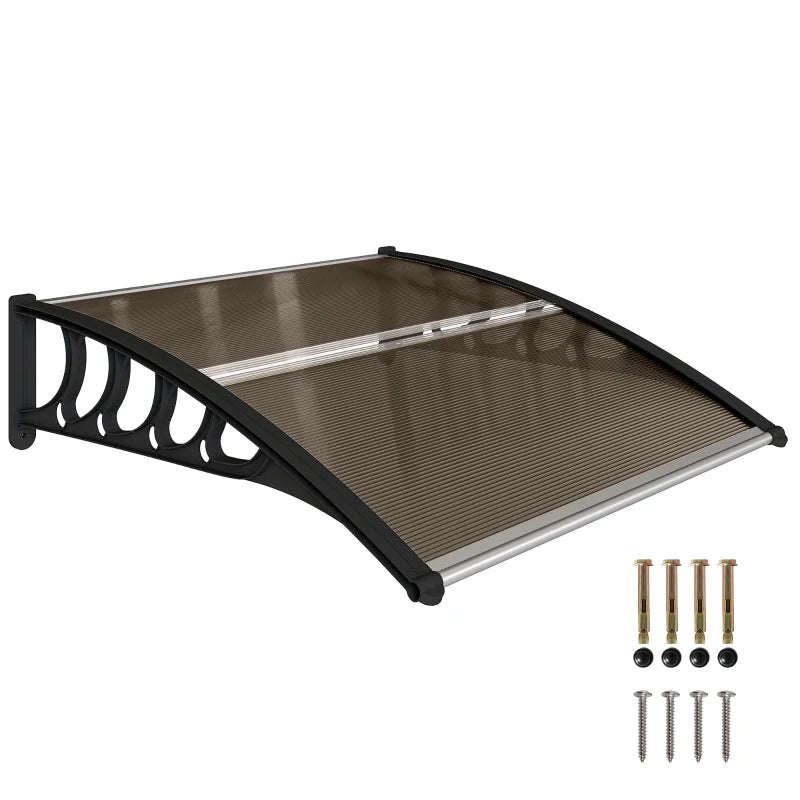 Outsunny Tettoia da Esterno in Policarbonato per Porte e Finestre con Kit Montaggio 103x96.5x27cm - Marrone