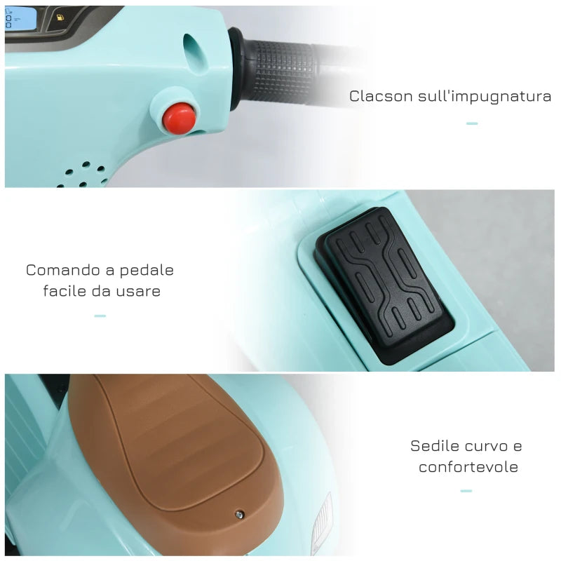 HOMCOM Moto Elettrica per Bambini Licenza Ufficiale Vespa Batteria 6V, Fari e Clacson, Età 18-36 mesi, Verde