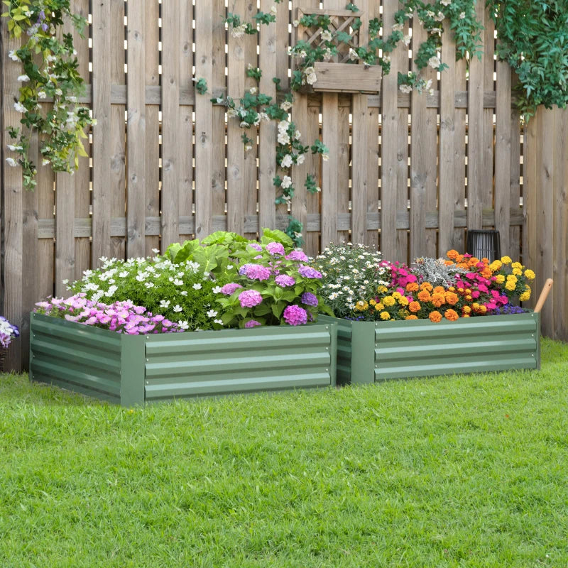 Outsunny Set di 2 Letti per Orto Rialzati in Acciaio Zincato per Piante e Ortaggi, 100x100x30cm