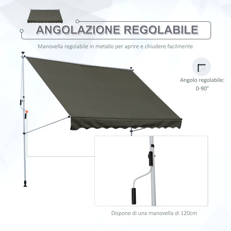 Outsunny Tenda da Sole 3x1.5 m a Bracci con Manovella, Struttura Telescopica in Metallo e Parasole in Poliestere