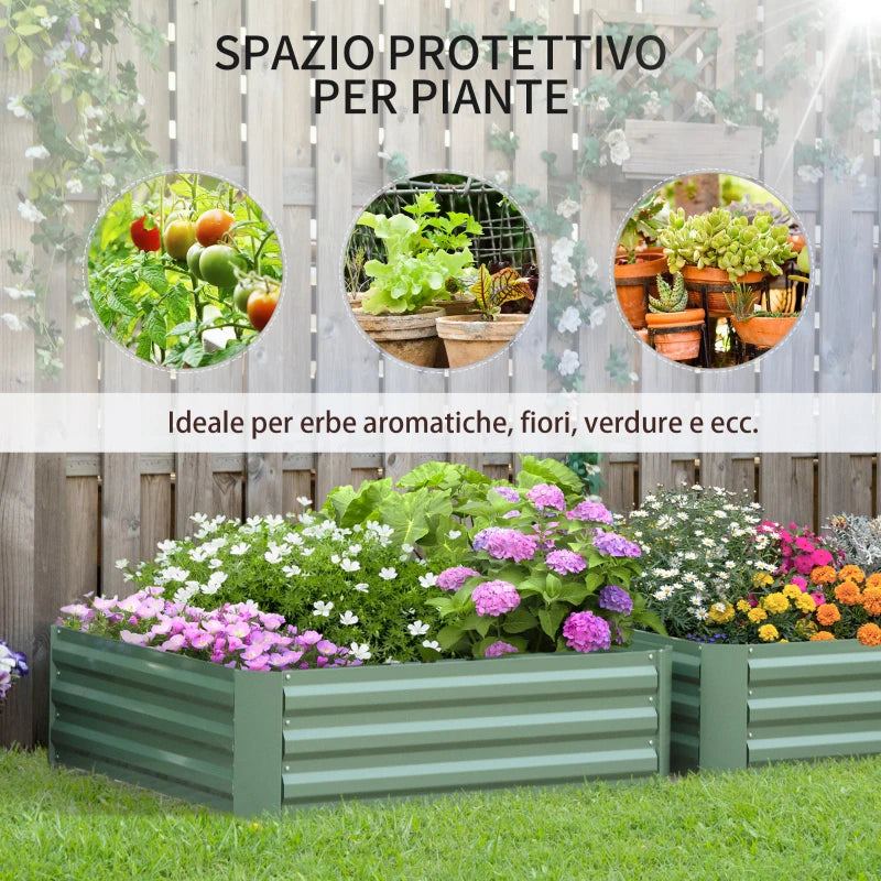 Outsunny Set di 2 Letti per Orto Rialzati in Acciaio Zincato per Piante e Ortaggi, 100x100x30cm