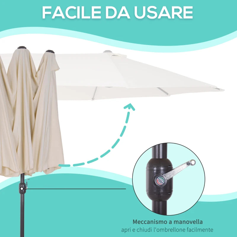 Outsunny Ombrellone Doppio da Giardino 4.6x2.7 m a 12 Stecche con Prese d'Aria e Manovella, Ombrellone per Esterni in Acciaio e Poliestere, Anti UV, Beige