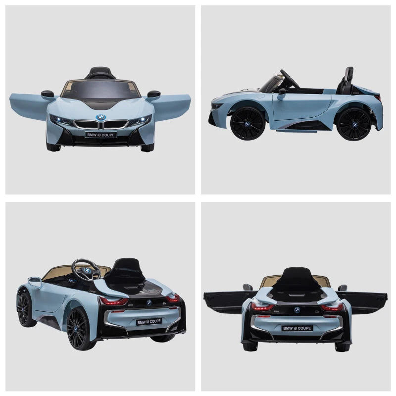 HOMCOM Macchina Elettrica per Bambini 3-8 anni Licenza BMW I8 Coupé con Telecomando e 2 Porte, 115x72.5x46 cm, Blu