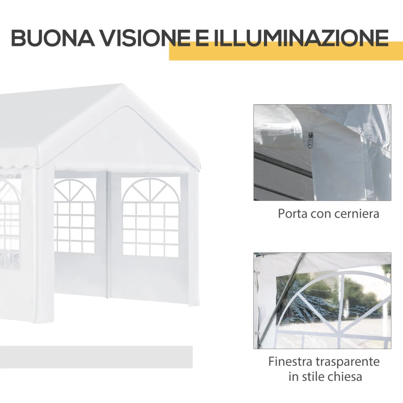 Outsunny Tendone per Feste 6x4m con Pareti Rimovibili, Porte e 6 Finestre, Bianco