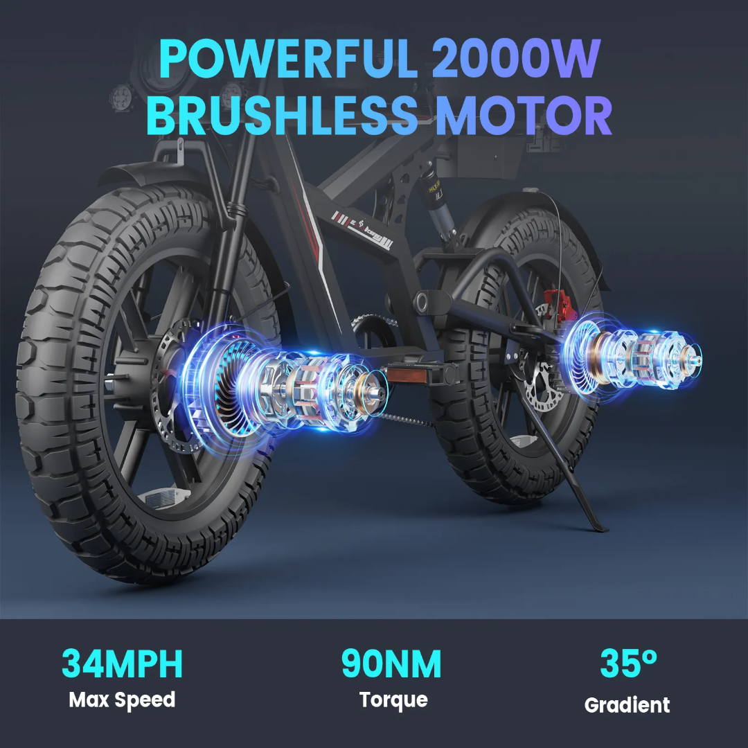 FerraroStore WO18, Bici Elettrica Pieghevole, 20*4.5", Batteria 48V