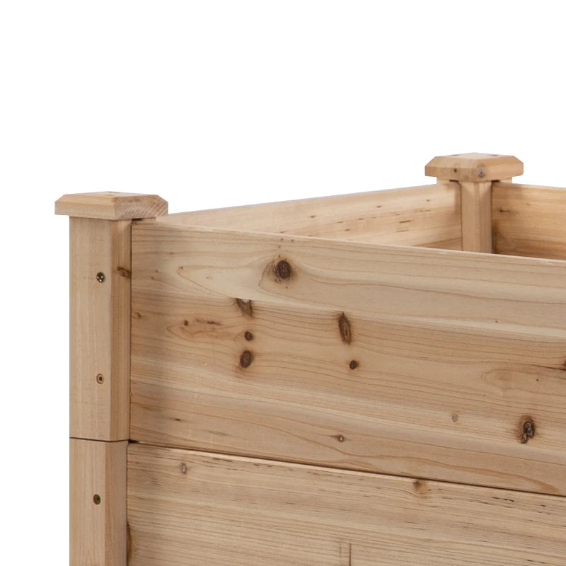 Outsunny Letto per Orto Rialzato a 3 Livelli in Legno Naturale, Fioriera Rialzata da Esterno per Piante, 120x120x56cm