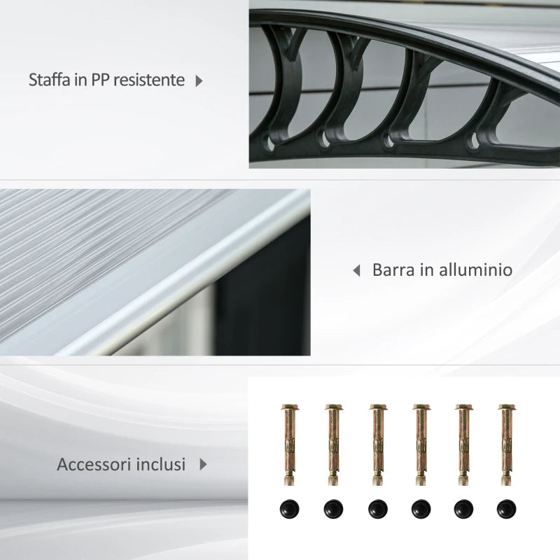Outsunny Pensilina da Esterno per Finestre e Porte in Policarbonato e Alluminio, 200x96x27cm, Trasparente