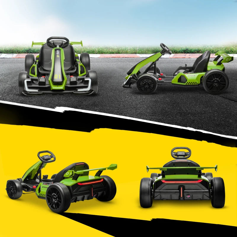 HOMCOM Go Kart Elettrico per Bambini 6-12 Anni 24V 12km/h con Seggiolino Regolabile, Verde