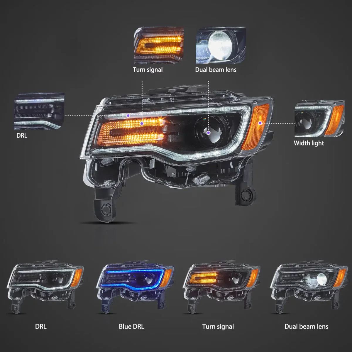 Fanali Anteriore Completo per Jeep Grand Cherokee WK2 (2014-2021) a LED
