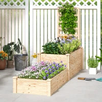 Outsunny Fioriera Rialzata con Grigliato per Rampicanti e Divisorio, in Legno di Abete, 222x63x132 cm, color Legno