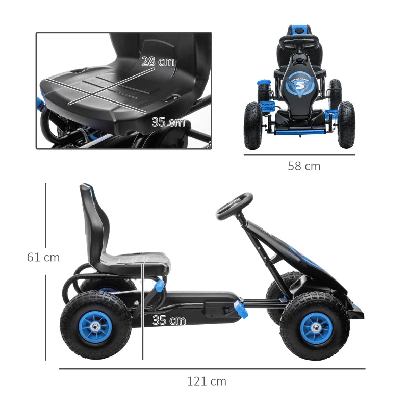 HOMCOM Go Kart a Pedali per Bambini da 5-12 Anni con Sedile Regolabile e Ruote in Gonfiabili, Blu