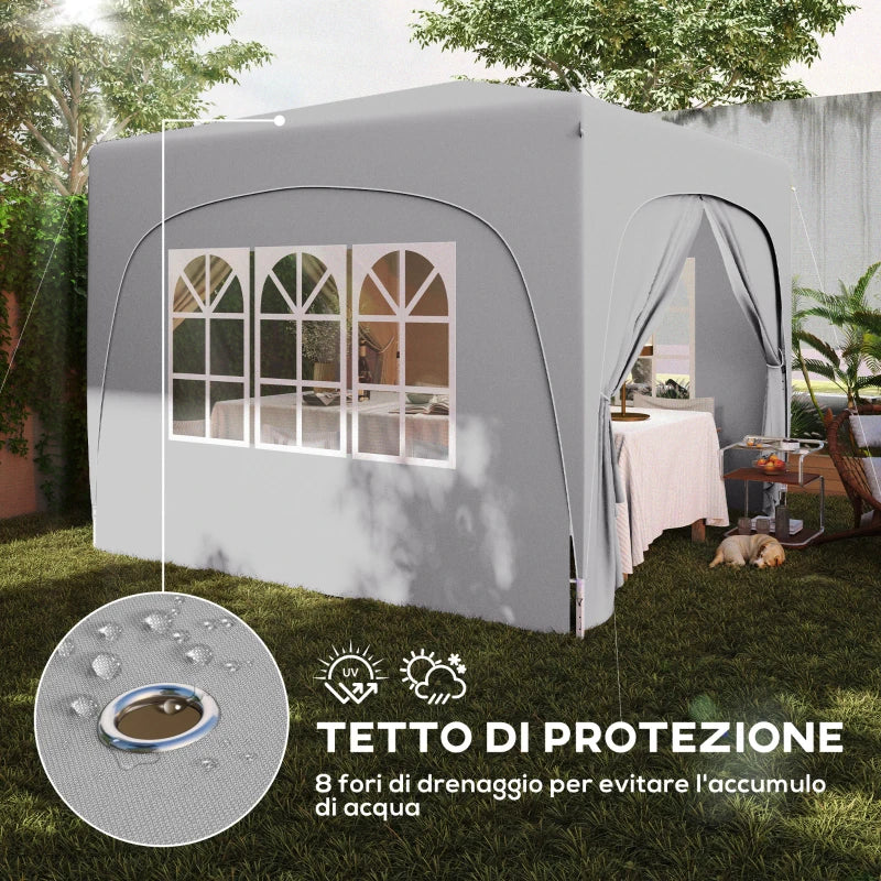 Outsunny Gazebo da Giardino 3x3m Pieghevole con Altezza Regolabile, Protezione UPF50+ e Borsa, Grigio Chiaro