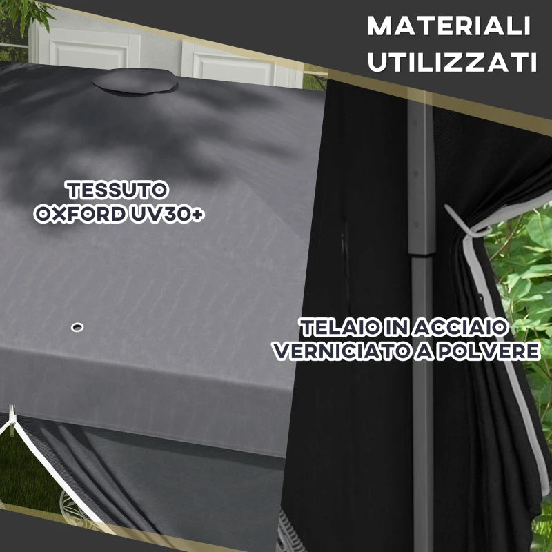 Outsunny Gazebo 3x3 ad Altezza Regolabile con Fori di Drenaggio e Borsa da Trasporto, in Metallo, Grigio