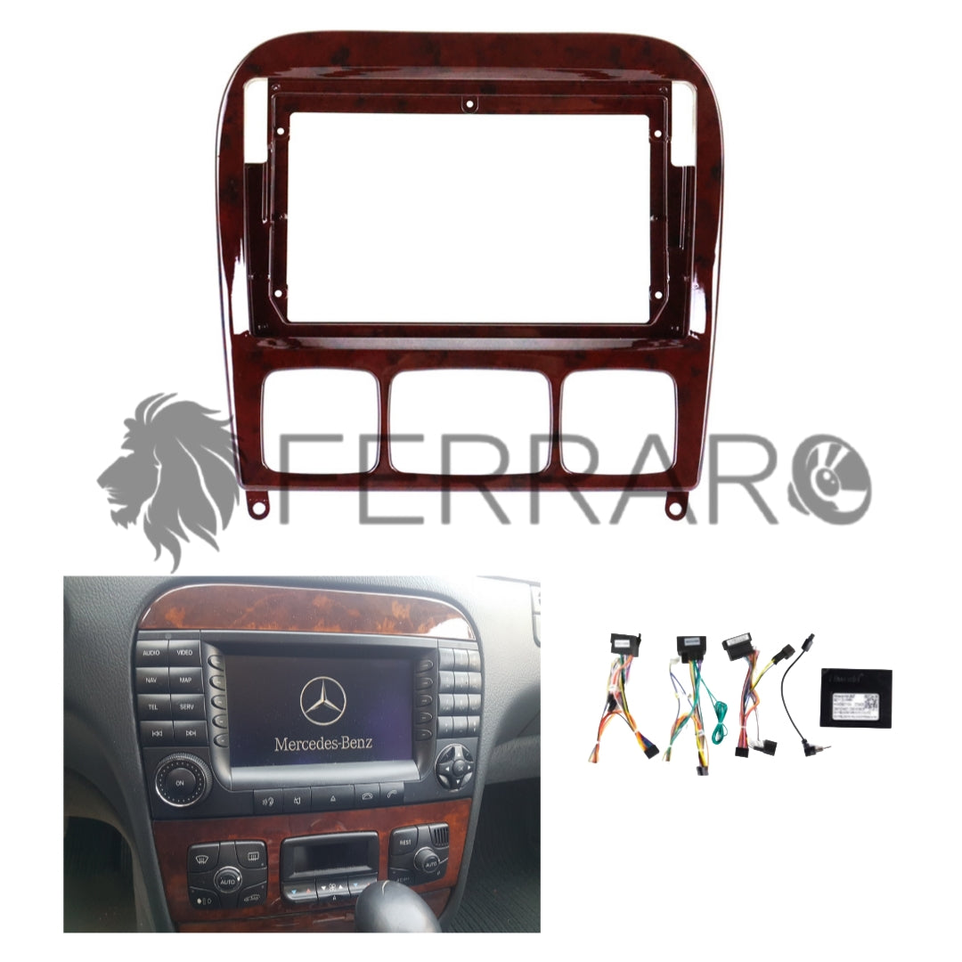 Kit Montaggio Autoradio 9"Pollici Mercedes Classe S W220 (1998-2005), Mascherina, Cablaggio per Autoradio Android
