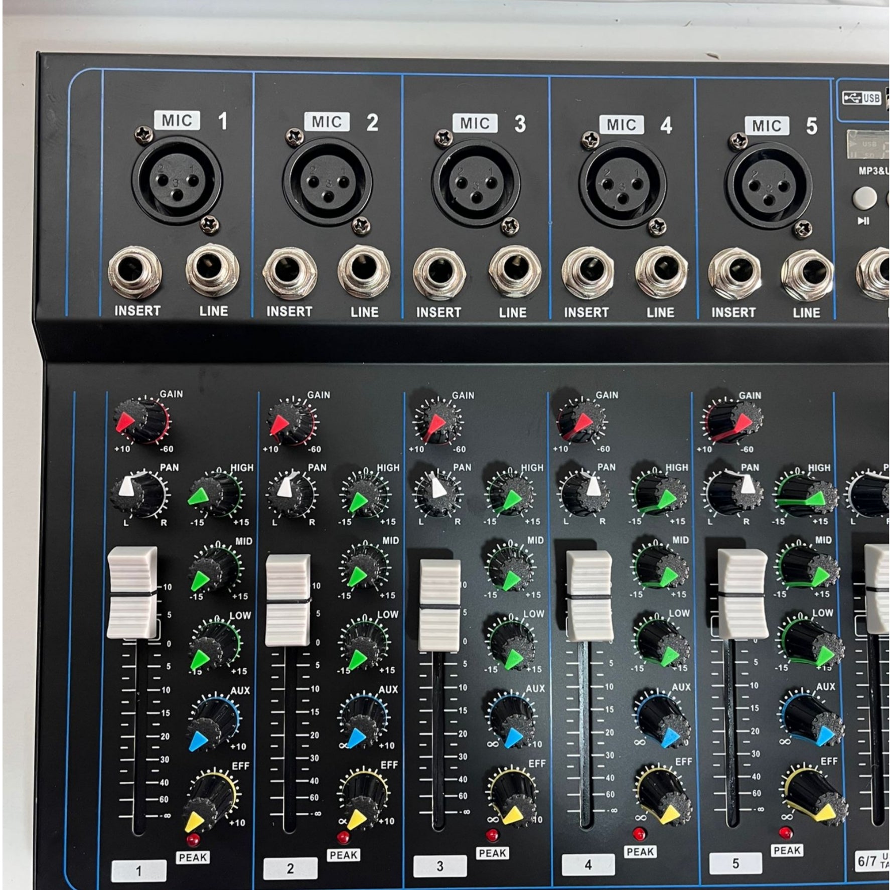 Mixer Audio 7 Canali, Professionale, USB, Bluetooth, DJ, Karaoke, Echo Live
