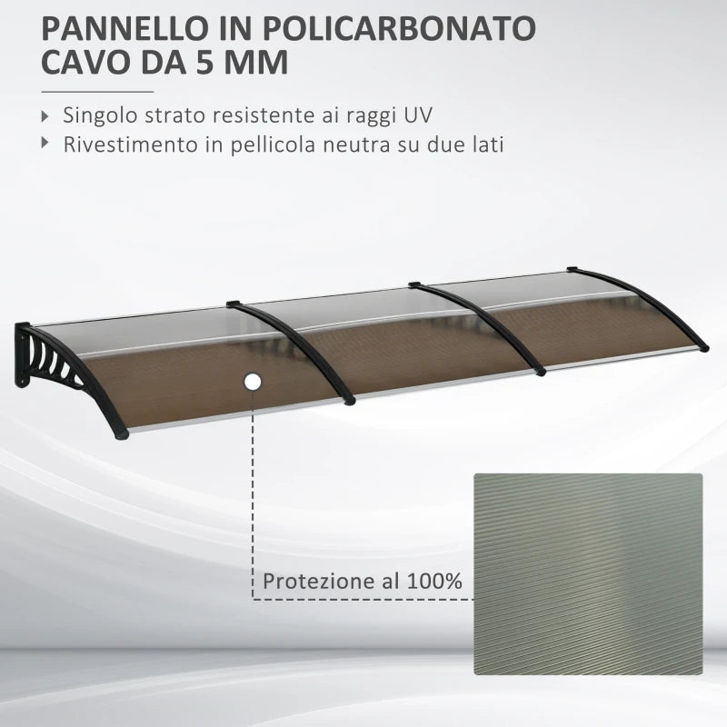 Outsunny Pensilina da Esterno per Finestre e Porte, in Policarbonato e Alluminio, 303x100x26cm - Marrone
