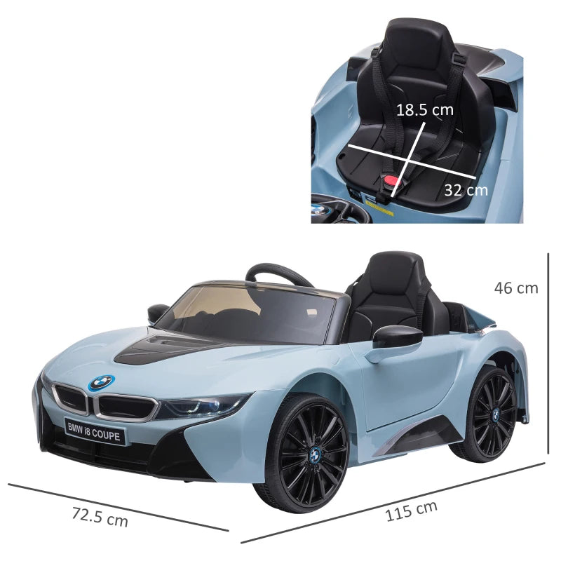 HOMCOM Macchina Elettrica per Bambini 3-8 anni Licenza BMW I8 Coupé con Telecomando e 2 Porte, 115x72.5x46 cm, Blu