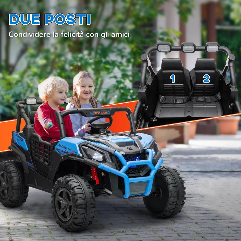 AIYAPLAY Macchina Elettrica per Bambini 24V a 2 Posti con Telecomando e 3 Velocità, Età 3-8 Anni, Blu