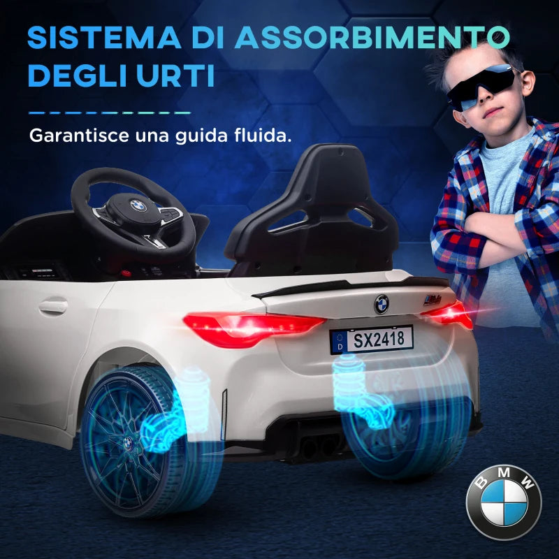 AIYAPLAY Macchina Elettrica per Bambini a Licenza BMW M4 con Telecomando, Clacson e Fari, 108x69.5x51 cm, Bianca