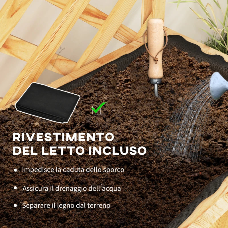 Outsunny Fioriera con Traliccio per Rampicanti, Fori di Drenaggio e 2 Mensole, in Legno di Abete, 76x33x177 cm