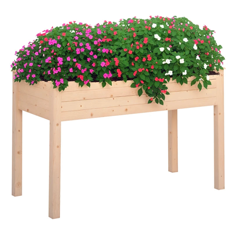 Outsunny Letto per Orto Rialzato, Orto Urbano Pensile Tavolo Porta Piante con Fodera in Tessuto per Giardino, 122.5x56.5x76cm, Legno