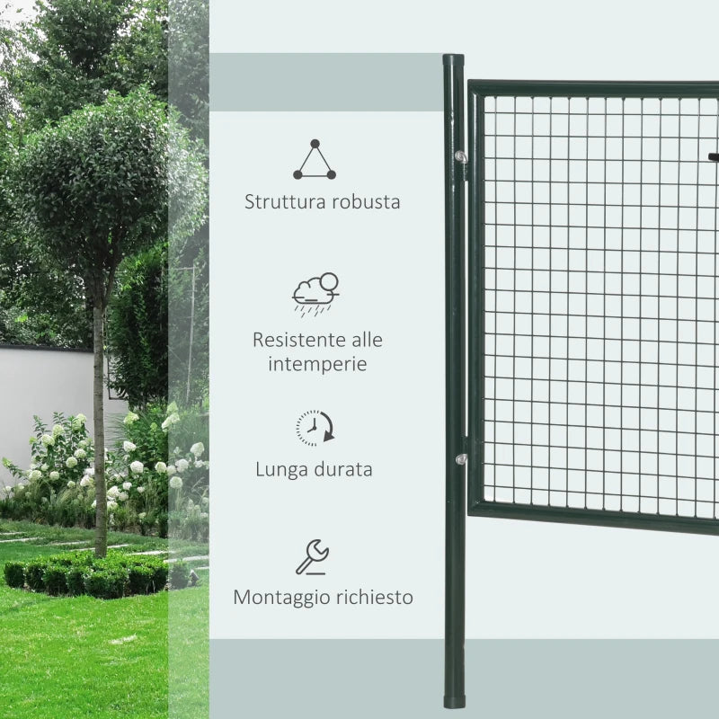 HOMCOM Cancello da Giardino in Acciaio con Serratura e 3 Chiavi, 97x150cm, Verde
