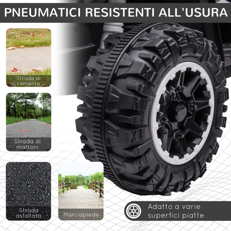 HOMCOM Quad per Bambini 3-5 Anni Elettrico 12V, 2 Velocità, Ruote Larghe con Clacson e Fari LED, Bianco