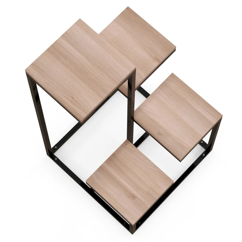 Outsunny Scaffale per Piante a 4 Livelli in Acciaio e Legno, 40x40x75.5 cm, Marrone e Nero