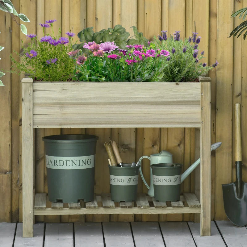 Outsunny Fioriera Rialzata in Legno con Gambe e Ripiano Inferiore per Giardino e Balcone 91x51x76cm