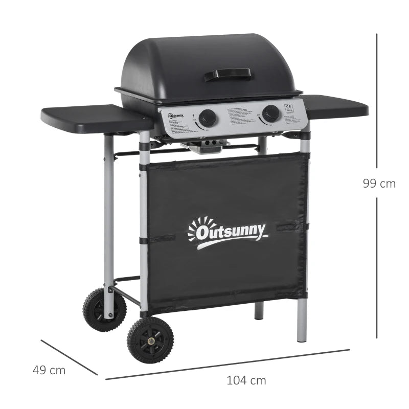 Outsunny Barbecue a Gas con Coperchio, Bruciatori da 5.6kW, BBQ e Ruote, 104x49x99cm