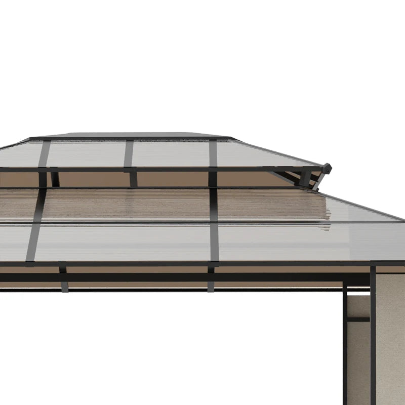 Outsunny Gazebo da Giardino 3.7x3m con Tetto in Policarbonato a 2 Livelli, Acciaio e Alluminio, Marrone