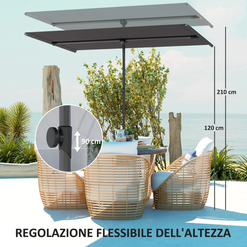 Outsunny Ombrellone per Esterni 1.5x2 m Girevole a 180°, in Poliestere e Alluminio, 150x205x120-215 cm, Grigio Scuro