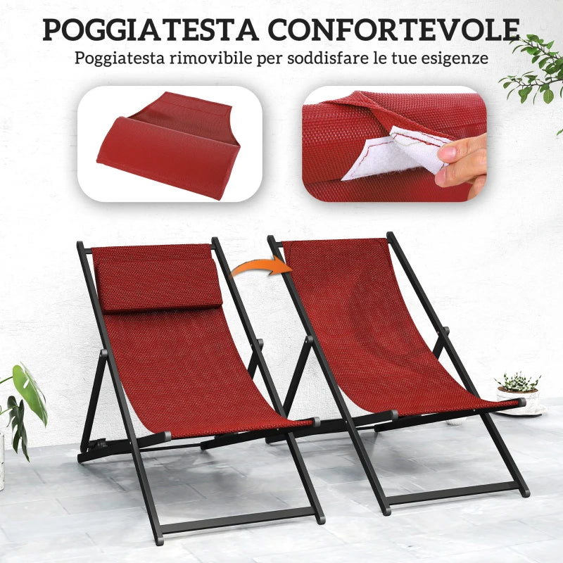 Outsunny Set 2 Sedie Poltrona Sdraio da Esterni, Pieghevoli e Reclinabili, in Alluminio, 96.5x58x91.5 cm, Rosso