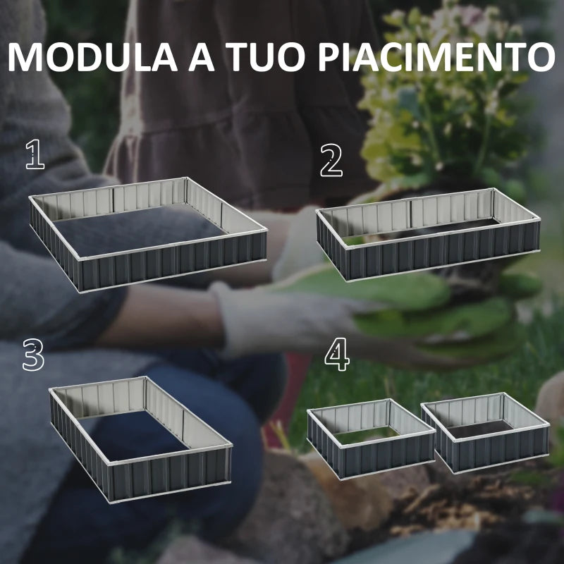 Outsunny Aiuola Rialzata, Modulabile r Senza Fondo in Acciaio Zincato, 258x90x30 cm, Grigio Scuro