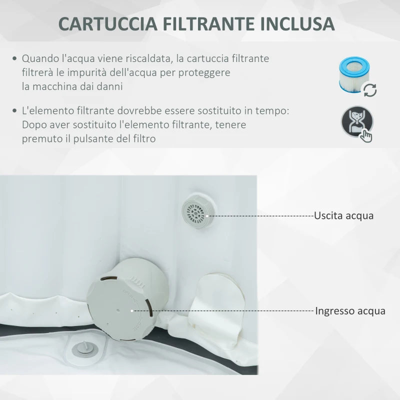 Outsunny Piscina Idromassaggio Gonfiabile e Riscaldante fino 42℃ con 108 Getti, per 4-6 Persone