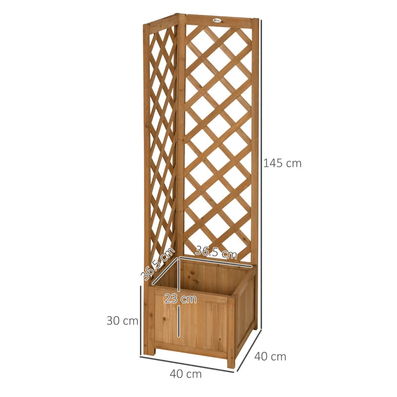 Outsunny Fioriera da Giardino in Legno di Abete Marrone con Grigliato per Rampicanti e Decorazioni, 40x40x145 cm
