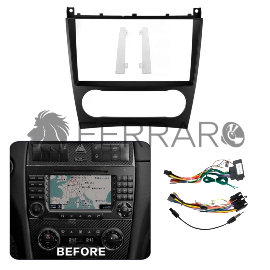 Kit Montaggio Autoradio 9"Pollici Mercedes Classe C W203 (2004-2007), Mascherina, Cablaggio per Autoradio Android