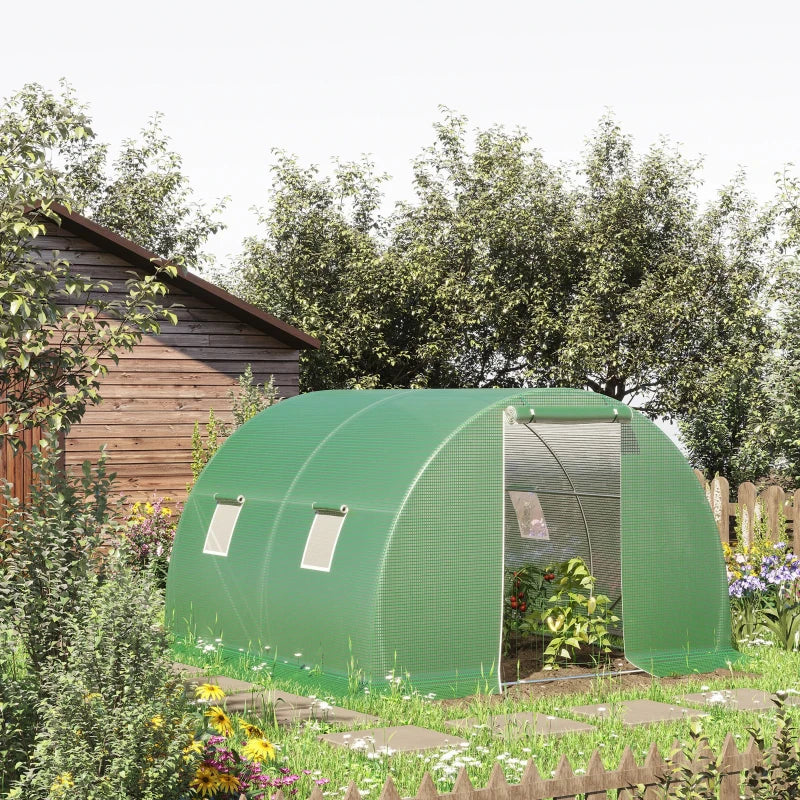 Outsunny Serra a Tunnel da Esterno 3x3x2m con Copertura in PE, Porta con Cerniera e 4 Finestre, Verde
